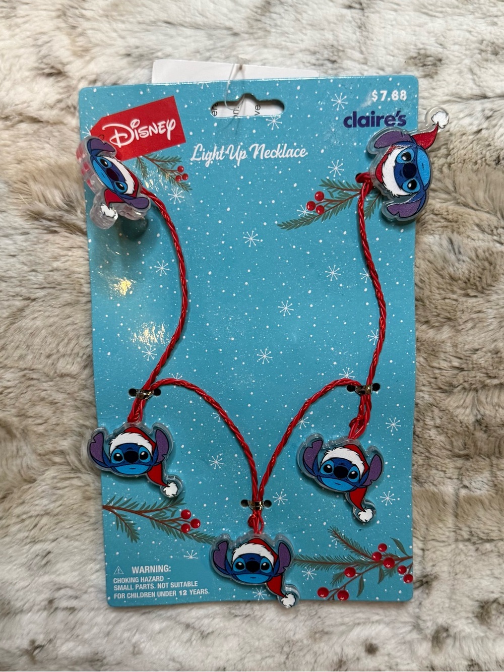 *NWT* Claire’s Kids’ Disney Santa Stitch Holiday Christmas Light-Up Necklace